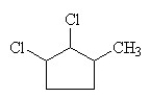 <strong>What is the IUPAC name for the following? </strong> A)1,2-dichloro-3-methylpentane B)1,2-dichloro-3-methylcyclopentane C)1-methyl-2,3-dichlorocyclopentane D)3-methyl-1,2-dichlorocyclopentane E)1,2-dichloro-3-methylcyclobutane