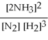 <strong>The equation for the formation of ammonia from nitrogen and hydrogen is shown below. What is the form of the equilibrium constant? 3H2(g) + N2(g) ⇌ 2NH₃(g)</strong> A) B) C) D) E)
