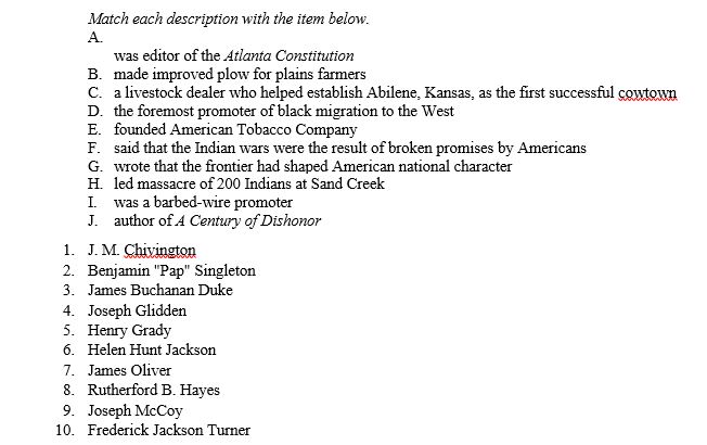 MATCHING Match each description with the item below.
