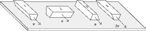 <strong>Four identical blocks are moving on a surface for which the coefficient of kinetic friction between each block and the surface is µ<sub>k</sub>.The velocity of each block is indicated by the vector on the block.For which block is the force of friction between the surface and the block greatest? </strong> A)1 B)2 C)3 D)4 E)The force of friction is the same for all blocks.