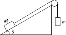 <strong>An object with a mass M = 250 g is at rest on a plane that makes an angle \theta = 30º above the horizontal.The coefficient of kinetic friction between M and the plane is µ<sub>k</sub> = 0.100.Mass M is attached by a string to another mass, m = 200 g,which hangs freely.When mass m has fallen 30.0 cm,its speed is </strong> A)83 cm/s B)48 cm/s C)160 cm/s D)59 cm/s E)72 cm/s