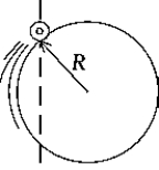 A uniform disk (I<sub>cm</sub> = MR<sup>2</sup>)of mass M and radius R is suspended from a point on its rim.If it oscillates as a physical pendulum its period is