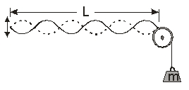 <strong>A string of linear density \mu and length L is under a constant tension T = mg.One end of the string is attached to a tunable harmonic oscillator.A resonant standing wave is observed </strong> A)at any frequency. B)when the frequency where n = 1,2,3,... C)when the frequency where n = 1,2,3,... D)when the frequency where n = 1,2,3,...and v<sub>s</sub> is the speed of sound. E)unable to tell