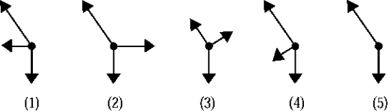 <strong> Which of the following free-body diagrams represents the car going downhill without acceleration? </strong> A) 1 B) 2 C) 3 D) 4 E) 5