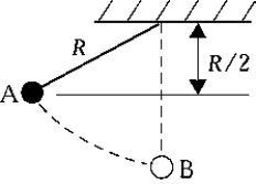 <strong> Release mass m on a string from rest at point A. As it passes the lowest point B, the tension in the string is</strong> A) impossible to determine; the answer depends on the length of the string. B) mg C) 2mg D) 3mg E) None of these is correct.