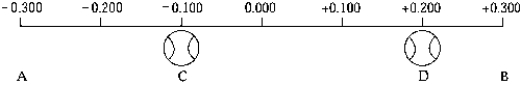 <strong> A ball moves with simple harmonic motion between points A and B. The magnitude of the acceleration of the ball at point C is 5.00 m/s<sup>2</sup>. The magnitude of the acceleration of the ball at point D is</strong> A) 1.25 m/s<sup>2 </sup> B) 2.50 m/s<sup>2 </sup> C) 5.00 m/s<sup>2 </sup> D) 7.50 m/s<sup>2 </sup> E) 10.0 m/s<sup>2 </sup>