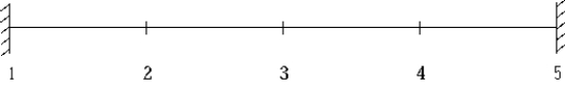 <strong> A stretched string is fixed at points 1 and 5. When it is vibrating in its first harmonic frequency, the nodes are at points</strong> A) 1 and 5 only. B) 1, 3, and 5. C) 2 and 4. D) 2, 3, and 4. E) 1, 2, 3, 4, and 5.