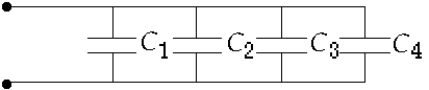 <strong> If C<sub>1</sub> < C<sub>2</sub> < C<sub>3</sub> < C<sub>4</sub> for the combination of capacitors shown, the equivalent capacitance</strong> A) is less than C<sub>1</sub>. B) is more than C<sub>4</sub>. C) is between C<sub>2</sub> and C<sub>3</sub>. D) is less than C<sub>2</sub>. E) could be any value depending on the applied voltage.