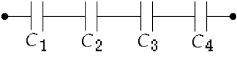 <strong> If C<sub>1</sub> < C<sub>2</sub> < C<sub>3</sub> < C<sub>4</sub> for the combination of capacitors shown, the equivalent capacitance</strong> A) is less than C<sub>1</sub>. B) is more than C<sub>4</sub>. C) is between C<sub>2</sub> and C<sub>3</sub>. D) is more than C<sub>2</sub>. E) could be any value depending on the applied voltage.
