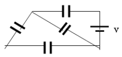 <strong> If all the four capacitors have equal values of 50 \mu F then calculate the equivalent capacitance of the circuit shown above.</strong> A) 50 \mu F B) 30 \mu F C) 75 \mu F D) 100 \mu F E) 83 \mu F