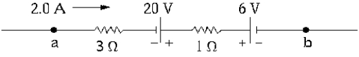 <strong> If a current of 2.0 A is flowing from point a to point b, the potential difference between the points is</strong> A) 6 V B) 8 V C) 14 V D) 20 V E) 22 V
