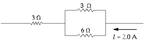 <strong> In the circuit element shown, the current through the 6- \Omega resistor is approximately</strong> A) 1.0 A B) 2.0 A C) 0.40 A D) 0.67 A E) 1.3 A