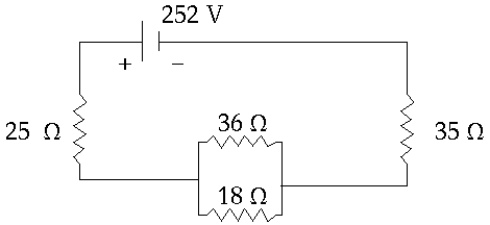 <strong> In the circuit shown, the power dissipated in the 18- \Omega resistor is</strong> A) 0.15 kW B) 98 W C) 33 W D) 0.33 kW E) 47 W
