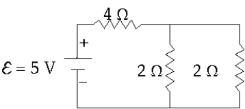 In this circuit, the current in the 4- \Omega resistor is approximately