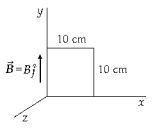 <strong> A uniform magnetic field of 0.5 T is parallel to the y axis. A square coil of side 10 cm has 300 turns and lies in the xy plane as shown. The magnetic flux through the coil is</strong> A) 0.14 Wb B) 0.75 Wb C) 1.5 Wb D) 0.27 Wb E) None of these answers is correct.