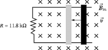 <strong> A wire rod rolls with a speed of 30 m/s on two metallic rails, 2.0 m apart, that form a closed loop. The power dissipated in the resistor R and the current direction are, respectively,</strong> A) 33 mW, clockwise. B) 33 mW, counterclockwise. C) 2.0 W, counterclockwise. D) 10 W, clockwise. E) 10 W, counterclockwise.