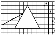 <strong> Monochromatic light is incident on the prism at the proper angle for minimum deviation. The emergent ray passes through which point?</strong> A) 1 B) 2 C) 3 D) 4 E) 5