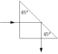 <strong> The prism totally reflects some wavelengths of light as shown, but other wavelengths pass through. The index of refraction of this prism for the longest wavelengths that are totally reflected is approximately</strong> A) 1.50 B) 1.53 C) 1.46 D) 1.41 E) 1.59