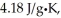 The enthalpy change for converting 1.00 mol of ice at -50.0°C to water at 70.0°C is The specific heats of ice,water,and steam are And Respectively.For H<sub>2</sub>O,∆H<sub>fus </sub>= 6.01 kJ/mol,and ∆H<sub>vap </sub>= 40.67 kJ/mol.