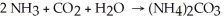 A balanced chemical equation used to prepare ammonium carbonate,(NH<sub>4</sub>)<sub>2</sub>CO<sub>3 </sub>,is: Which choice of reactant quantities shown below would result in the greatest amount of ammonium carbonate being formed?