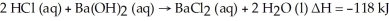 Hydrochloric acid reacts with barium hydroxide according to the equation: Calculate the heat (in kJ)associated with the complete reaction of 18.2 grams of HCl (aq).