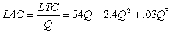 Suppose that a typical firm in a perfectly competitive industry has the following long run total cost function: If this function remains stable, what will be the long-run price for the firm's product?
