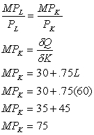   For a least cost combination of inputs,          