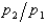 If good 1 is measured on the horizontal axis and good 2 is measured on the vertical axis and if the price of good 1 is p<sub>1</sub> and the price of good 2 is p<sub>2</sub>, then the slope of the budget line is - .