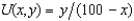 Ray Starr has the utility function   . a. Does Ray prefer more to less of both goods? b. Draw a diagram showing Ray's indifference curves corresponding to the utility levels U =   , U = 1, and U = 2. c. How can you describe the set of indifference curves for Ray? d. If the price of x is $1 and the price of y is $1, find Ray's demand for x as a function of his income and draw a diagram showing his Engel curve for x.<div style=padding-top: 35px> 
