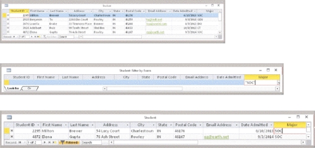 <strong> Most DBMSs include a feature, as shown in the middle image within the accompanying figure, which has a graphical user interface to assist users with retrieving data. What is this feature called?</strong> A)QBA B)SQL C)QBE D)schema