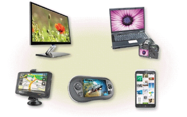 -____________________ technology, like the kind shown in the display in the accompanying figure, sandwiches a liquid compound between two sheets of material that presents sharp, flicker-free images in a screen when illuminated.