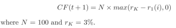Assume that after you estimate the risk neutral model for the continously compounded rate you arrive at the tree presented at the beginning of this chapter. There is equal probability of moving up or down on the tree. Price a ?oor that pays at time t + 1 the following cash ?ow:  <div style=padding-top: 35px> 