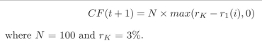 Assume that after you estimate the risk neutral model for the continously compounded rate you arrive at the tree presented at the beginning of this chapter. There is equal probability of moving up or down on the tree. Price a 2-year cap that pays at time t + 1 the following cash ?ow:  <div style=padding-top: 35px> 