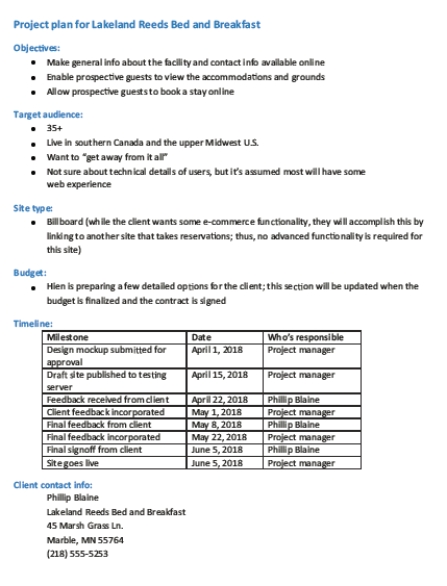 <strong> The figure above shows a project plan that includes a section for the budget.In general, it is recommended that a budget be included ____.</strong> A) if the project is coming in over budget B) if the project is more than $10,000 C) in every website design project D) if the client asks for one