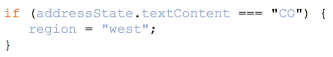 <strong> Referring to the figure above, the code addressState.textContent === CO is a(n) __________.</strong> A) variable B) function C) expression D) event listener