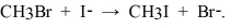 The following reaction occurs readily: Experimentally one finds that if the concentration of I<sup>-</sup> is doubled, the rate doubles. Also if the concentration of CH<sub>3</sub>Br is halved, the rate is halved. What is the rate equation for this reaction?