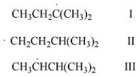 Rank the free radicals (I-III) shown below in order of decreasing stability (i.e., from most stable to least stable).