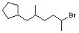 <strong>Identify the correct IUPAC name for the following structure. </strong> A) 6-bromo-1-cyclopentyl-3,6-dimethylhexane B) 1-bromo-5-cyclopentyl-1,4-dimethylpentane C) 2-bromo-6-cyclopentyl-5-methylhexane D) 5-bromo-1-cyclopentyl-2-methylhexane E) none of the above