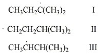 Rank the free radicals (I-III) shown below in order of decreasing stability (i.e., from most stable to least stable).