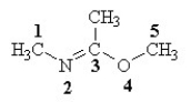 <strong>Which of the labeled atoms in the following structure are sp<sup>2</sup> hybridized? </strong> A) 1 & 4 B) 2 & 5 C) 2 & 4 D) 2 & 3 E) 2, 3, & 4