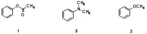 <strong>Which sequence correctly ranks the following aromatic rings in order of increasing rate of reactivity with chlorine and aluminum chloride? </strong> A) 1 < 2 < 3 B) 2 < 3 < 1 C) 3 < 2 < 1 D) 2 < 1 < 3 E) 1 < 3 < 2