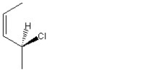 <strong>When 1 mole of anhydrous HCl is reacted with excess 1,3-pentadiene, both the 1,2 and the 1,4-addition products are formed. Which of the following structures shown below is the least likely to be one of these products? (Note: When a chiral carbon is formed in this reaction a racemic mixture results, only one of the two possible enantiomers is shown.)</strong> A) B) C) D) E)