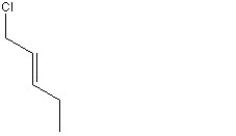 <strong>When 1 mole of anhydrous HCl is reacted with excess 1,3-pentadiene, both the 1,2 and the 1,4-addition products are formed. Which of the following structures shown below is the least likely to be one of these products? (Note: When a chiral carbon is formed in this reaction a racemic mixture results, only one of the two possible enantiomers is shown.)</strong> A) B) C) D) E)