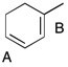 In the diene shown below, there are two possible double bonds that could react when 1 eq. of HBr is added. However, the double bond labeled A reacts preferentially to give the major product. Using resonance structures, justify this observation.