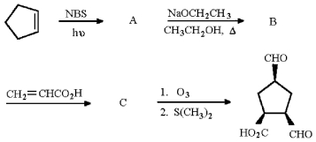 What are the structures of A, B, and C?  