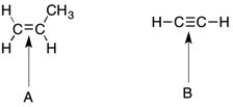 <strong>Which of the indicated bonds would be expected to have IR active frequencies? </strong> A) A only B) B only C) Both A and B D) Neither A nor B