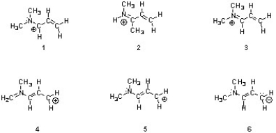 Structures ________, shown below, are resonance structures, and structure ________ is the major contributor to the overall resonance hybrid.  
