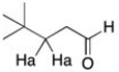 What is the expected multiplicity and relative ratio of the area of the peak for the protons labeled Ha?