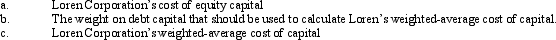 The following data pertain to Loren Corporation (dollar amounts in thousands): Using this information, calculate the following: