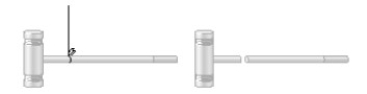 <strong>FIGURE 11-2 A croquet mallet balances when suspended from its center of mass, as shown in Figure 11-2. If you cut the mallet in two at its center of mass, as shown, how do the masses of the two pieces compare?</strong> A) The masses are equal. B) The piece with the head of the mallet has the greater mass. C) The piece with the head of the mallet has the smaller mass. D) It is impossible to tell.